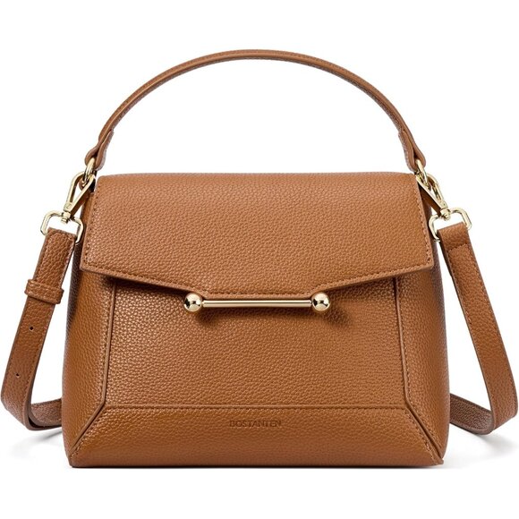 Small Vegan Leather Cream Crossbody Bag Women with Flap and Top Handle Design - Picture 1 of 5